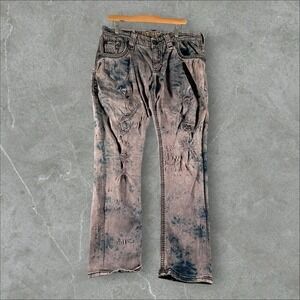 Rock Revival Jeans Men 32x30 Grey Tie Dye Xenos Straight Embroidered Y2k Hip Hop